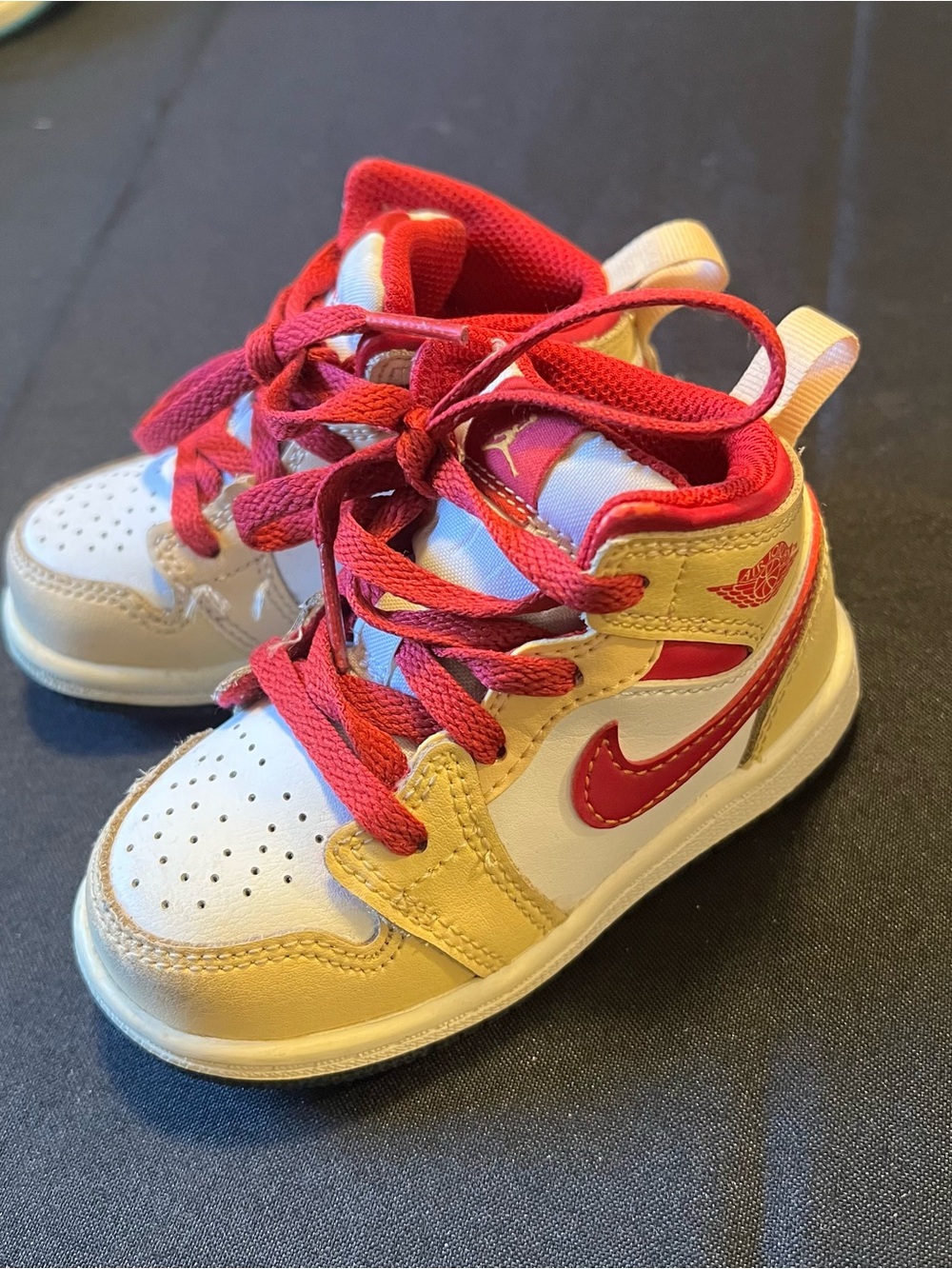 Nike Kids High-Top Sneakers in White, Red & Yellow